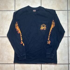 Y2K Harley Davidson Sleeve Flame Hit Black Long Sleeve T-Shirt Mens Size Large
